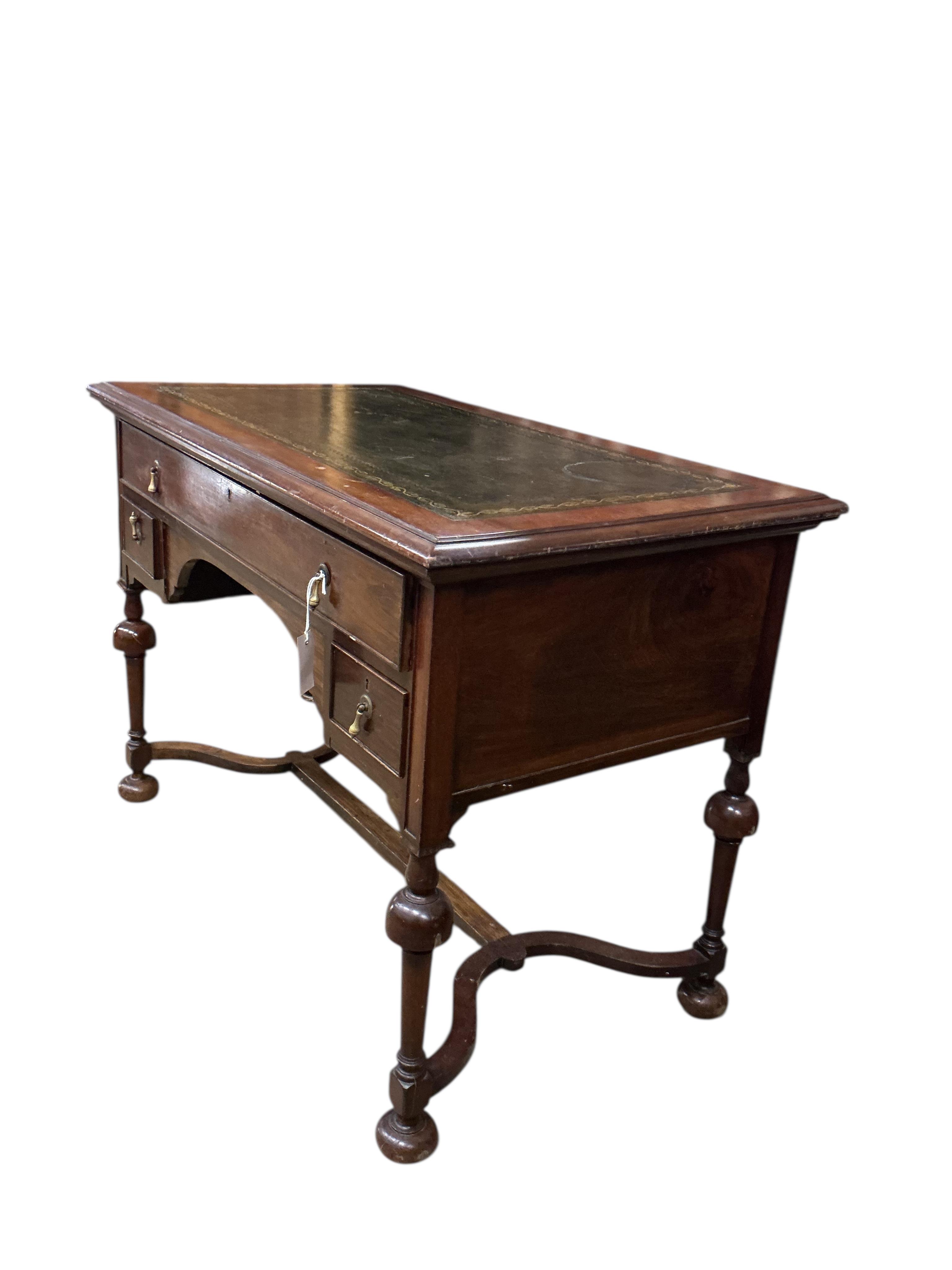 An early 20th century William and Mary style rectangular mahogany writing table, width 106cm, depth 60cm, height 76cm